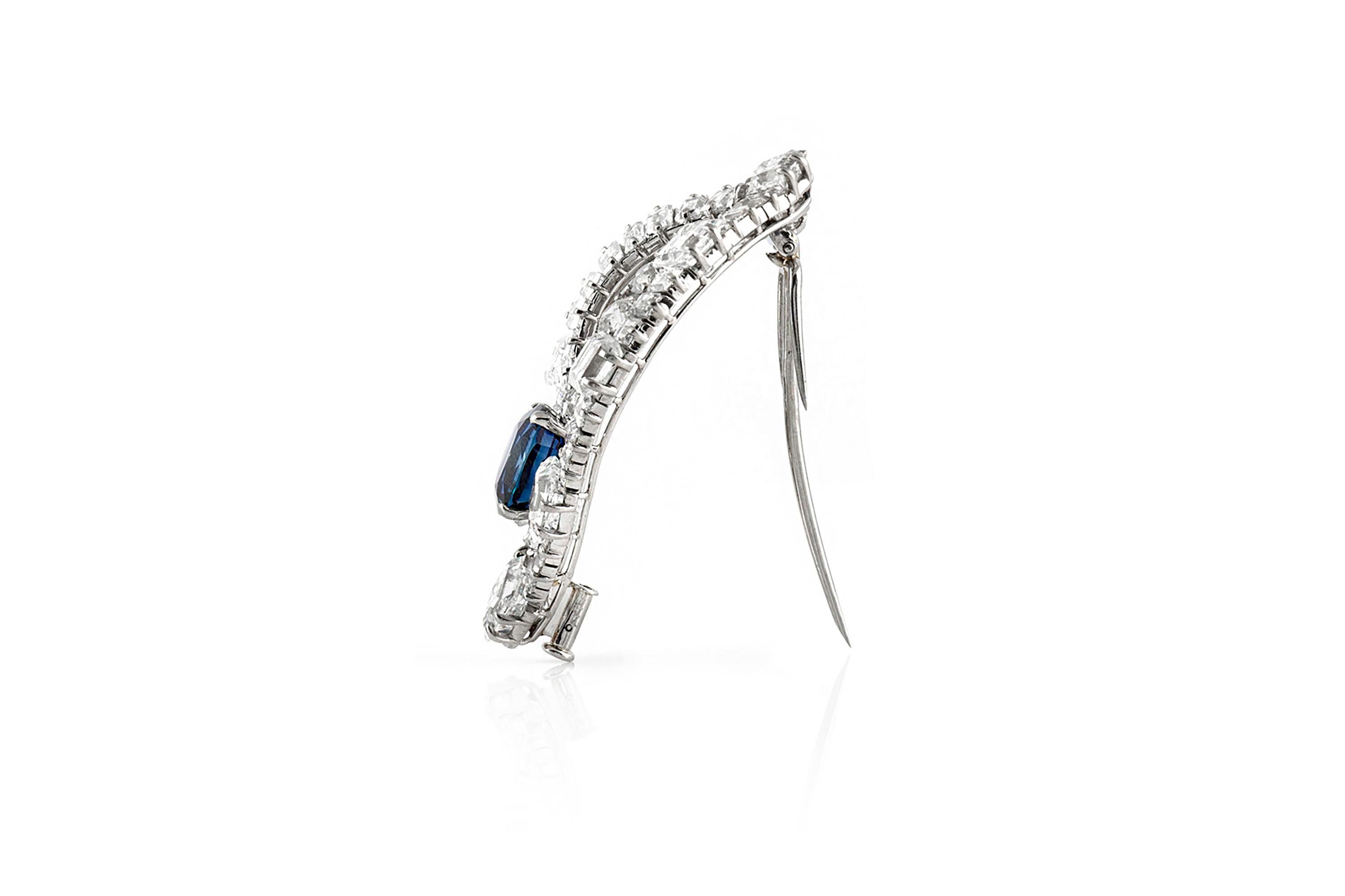 Women's 7.64 Carat Burmese Sapphire and Diamond Cartier Brooch