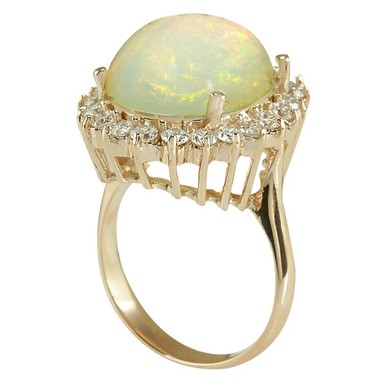 7.64 Carat Natural Opal 18 Karat Rose Gold Diamond Ring For Sale at 1stDibs