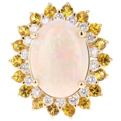 7.64 Carat Opal Yellow Sapphire and Diamond 14 Karat Yellow Gold Cocktail Ring