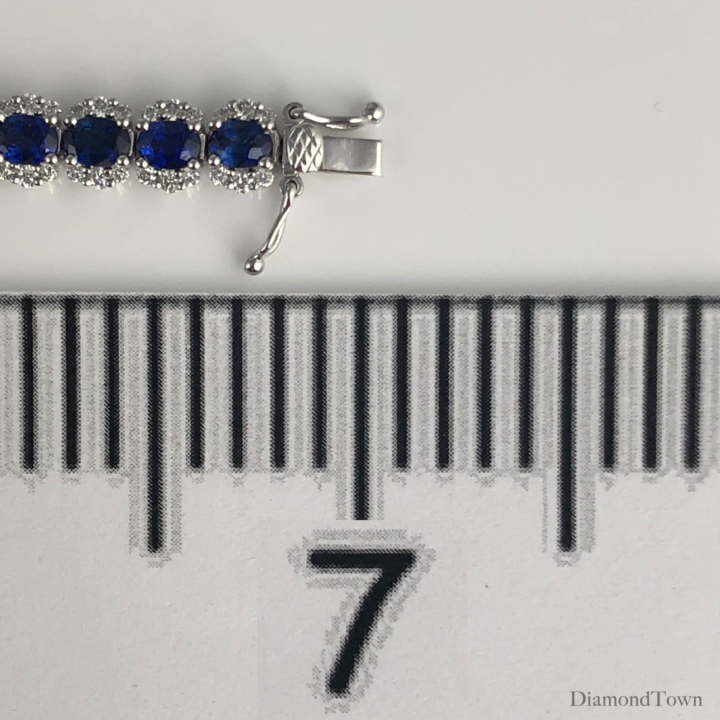 DiamondTown 7.64 Carat Vivid Blue Sapphire and Diamond Bracelet In New Condition In New York, NY