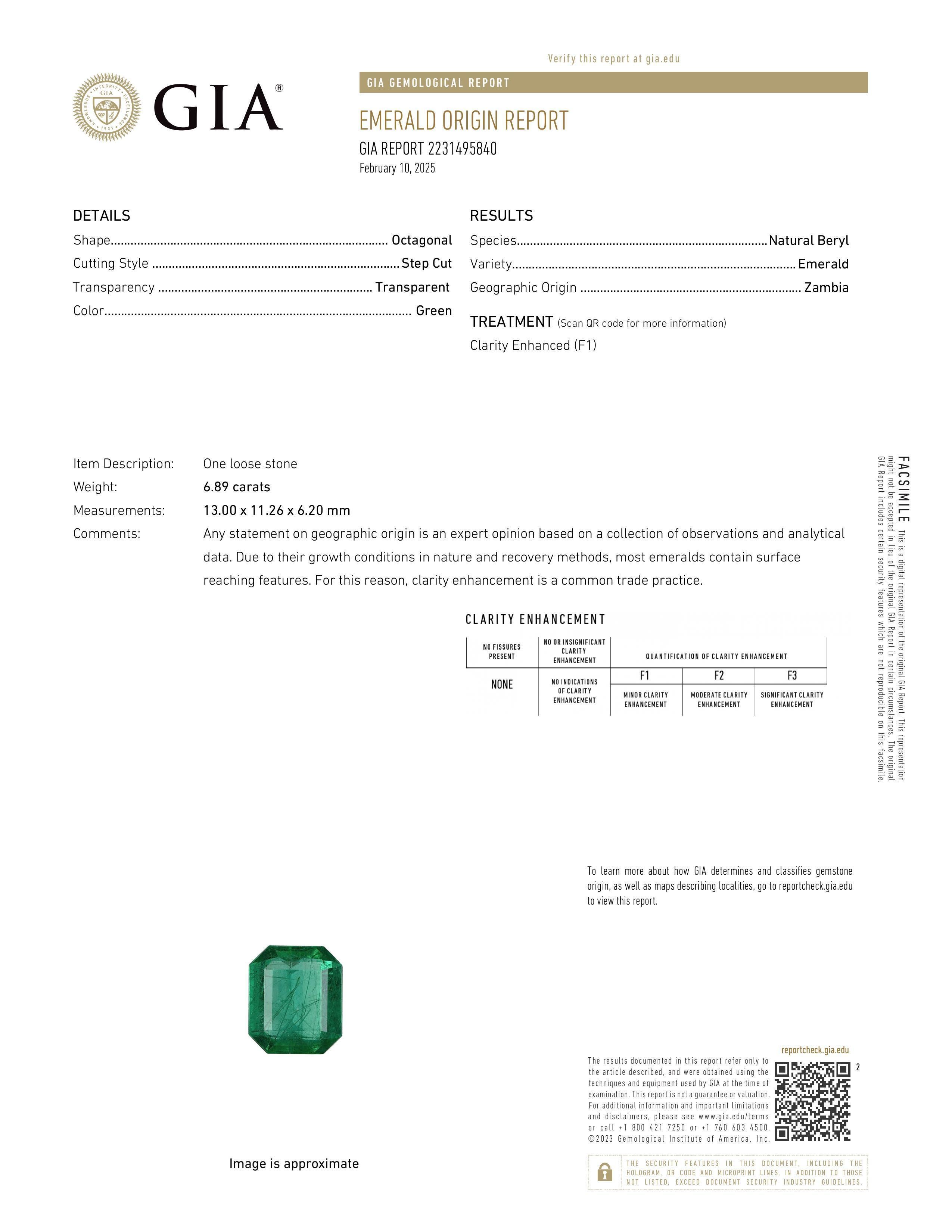 7.64 ct GIA Certified Natural Zambian Emerald & Diamond Ring For Sale 2