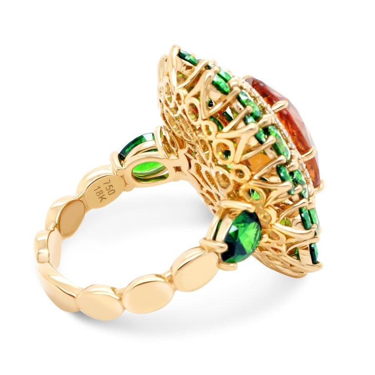 Oval Cut 7.64 Carat Spessartine Russian Demantoid Diamond 18 Karat Gold Fashion Ring For Sale