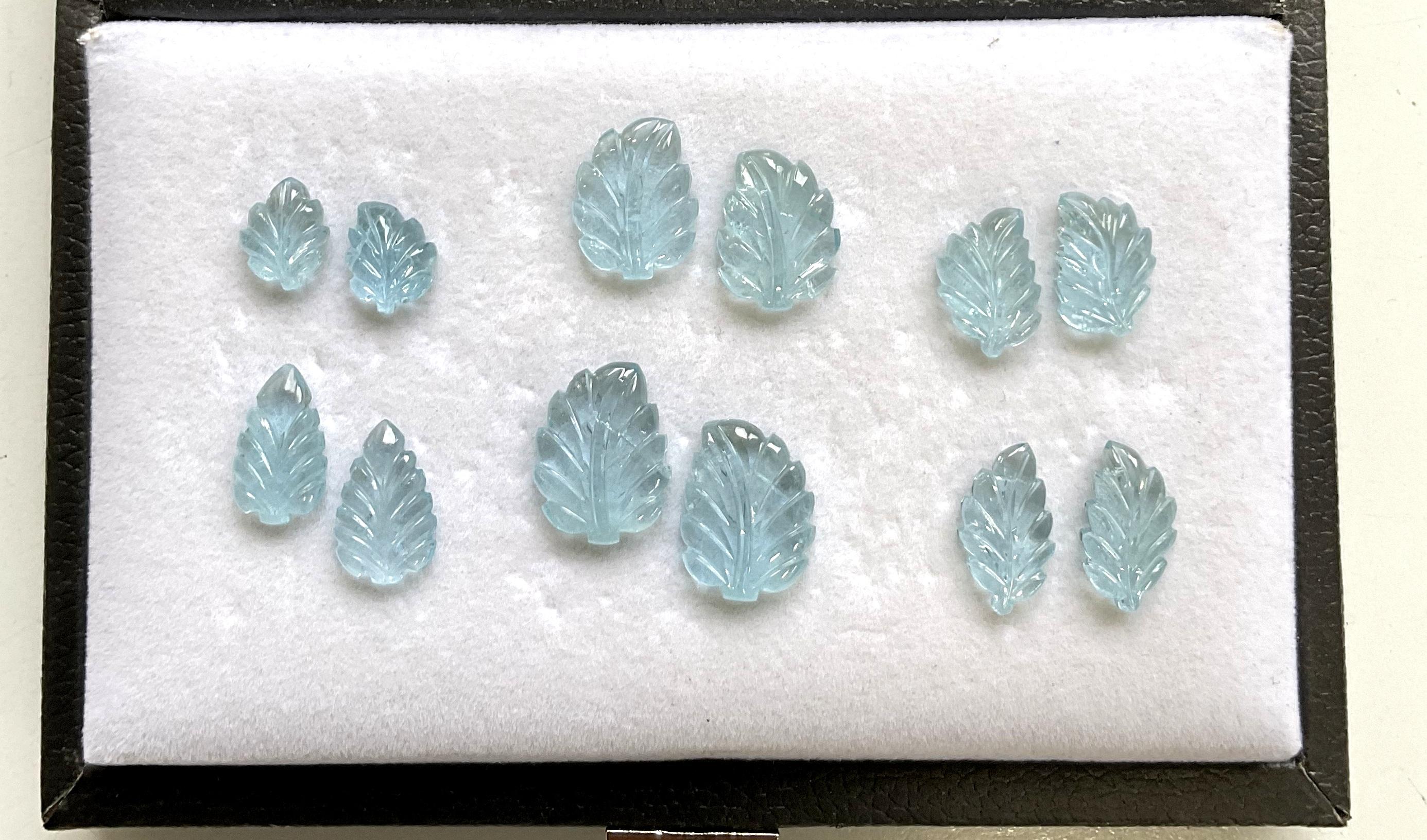 76.40 carats Aquamarine Carved Leaf 12 Pieces Fine Jewelry Making Natural Gem

Gemstone - Aquamarine
Weight - 76.40 carats
Quantity - 12 Pieces
Size - 13x10 to 15x20
Shape - carved leaf