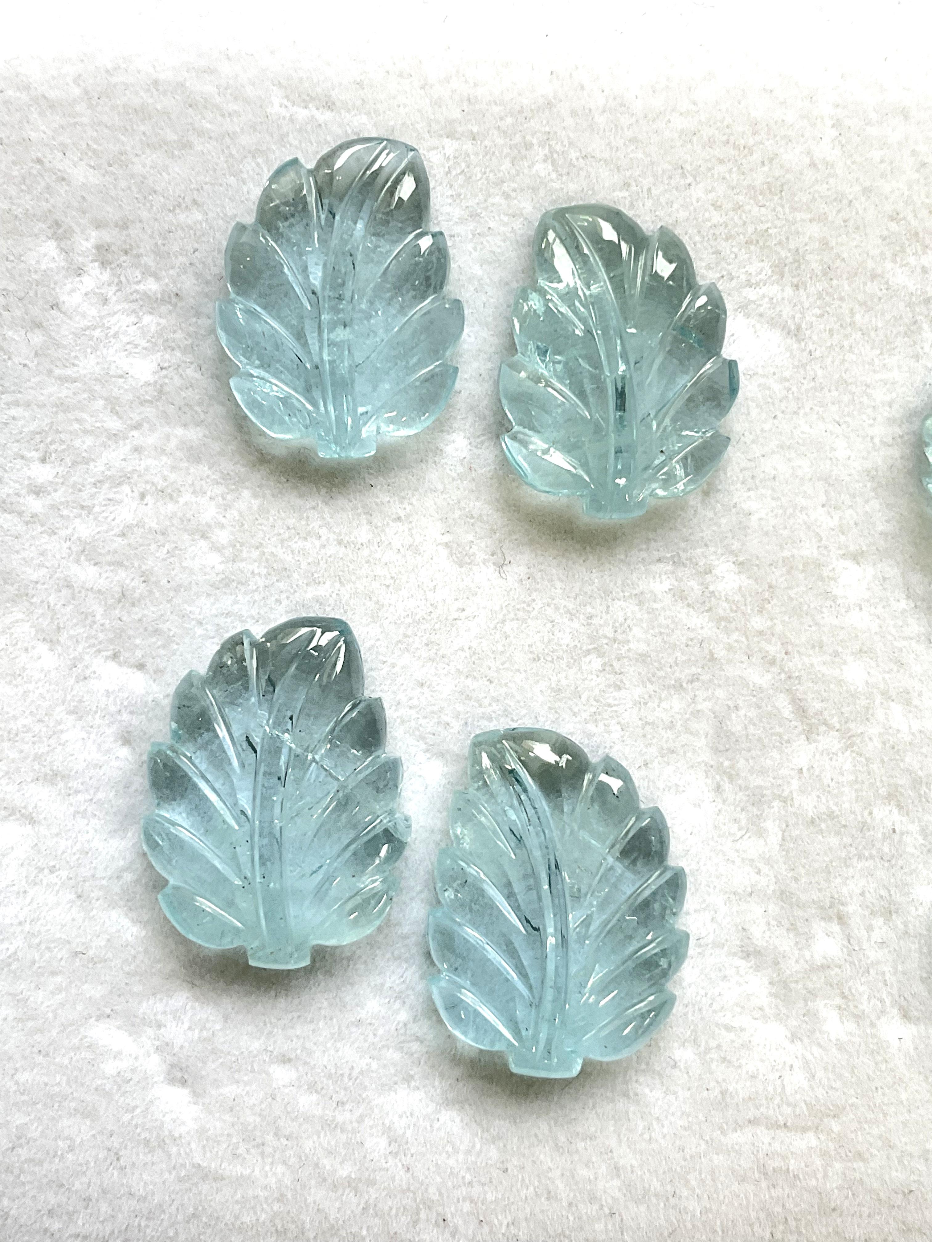 76.40 carats Aquamarine Carved Leaf 12 Pieces Fine Jewelry Making Natural Gem For Sale 1