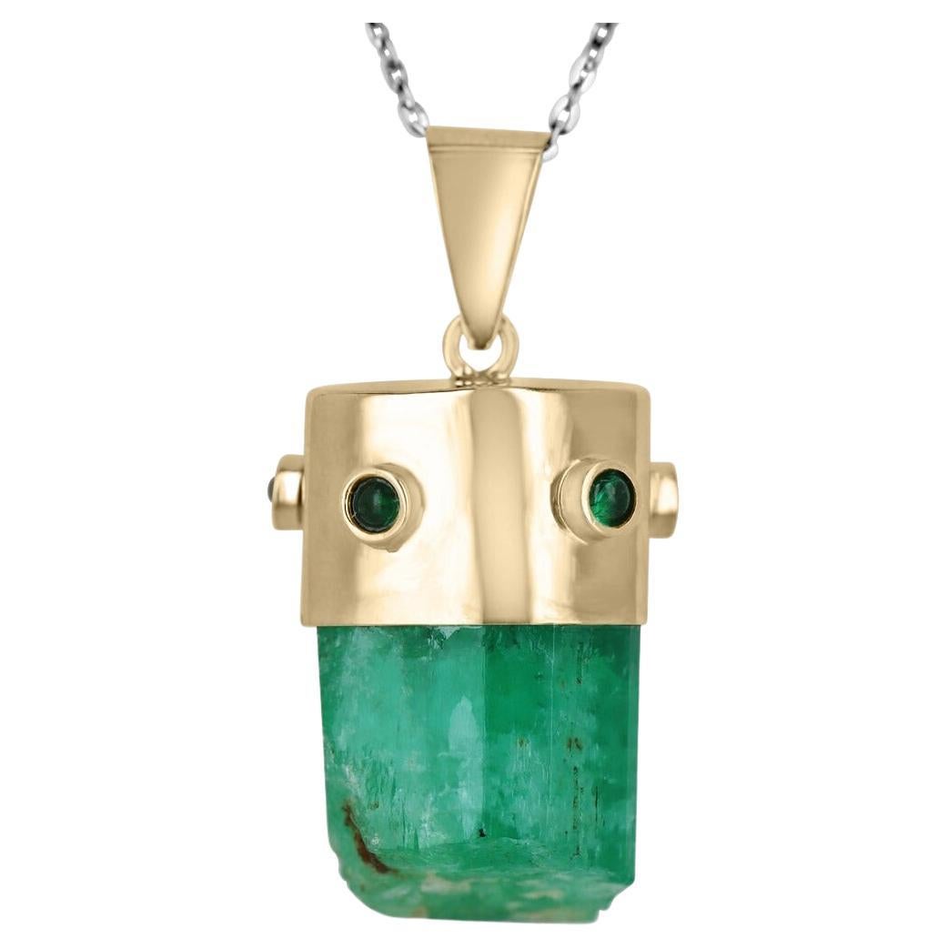 76,40tcw 14K natürlicher kolumbianischer Smaragd Rohr Rohkristall Unisex-Anhänger Halskette