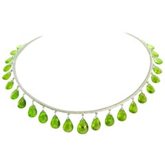 76.48 Carat Peridot Briolettes Diamond Collar
