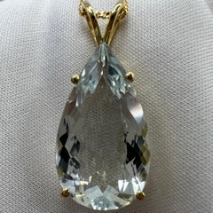 7.64ct Light Blue Aquamarine Pear Teardrop Cut 18k Yellow Gold Pendant Necklace