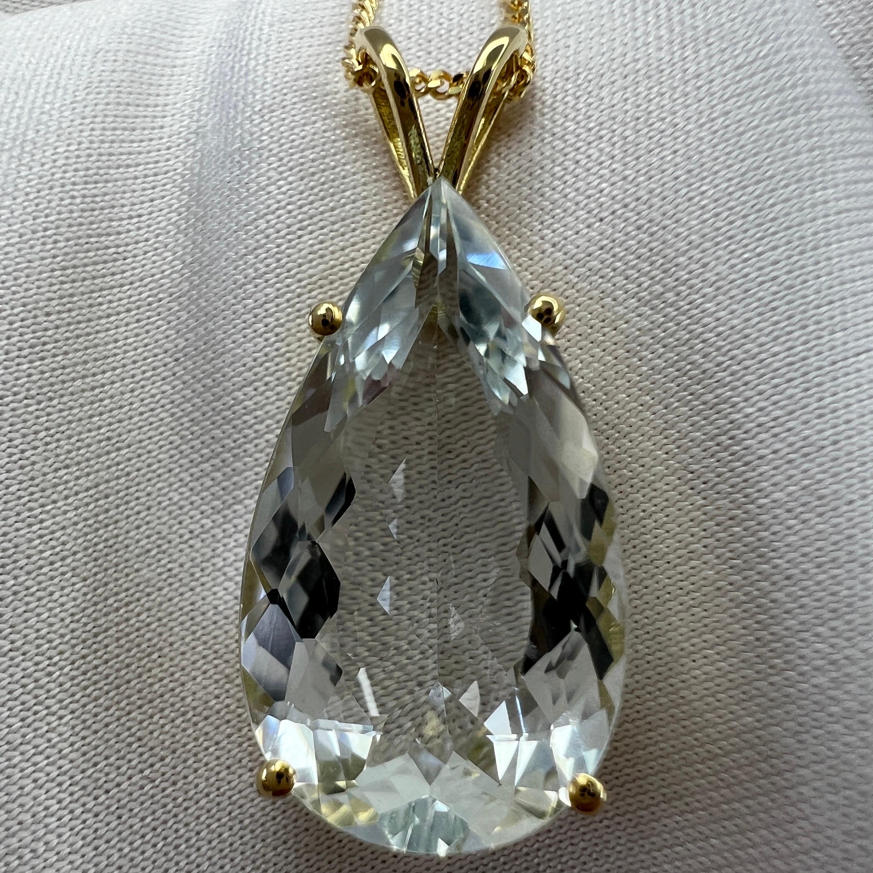 7.64ct Light Blue Aquamarine Pear Teardrop Cut 18k Yellow Gold Pendant Necklace 1