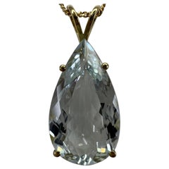 7.64ct Light Blue Aquamarine Pear Teardrop Cut 18k Yellow Gold Pendant Necklace