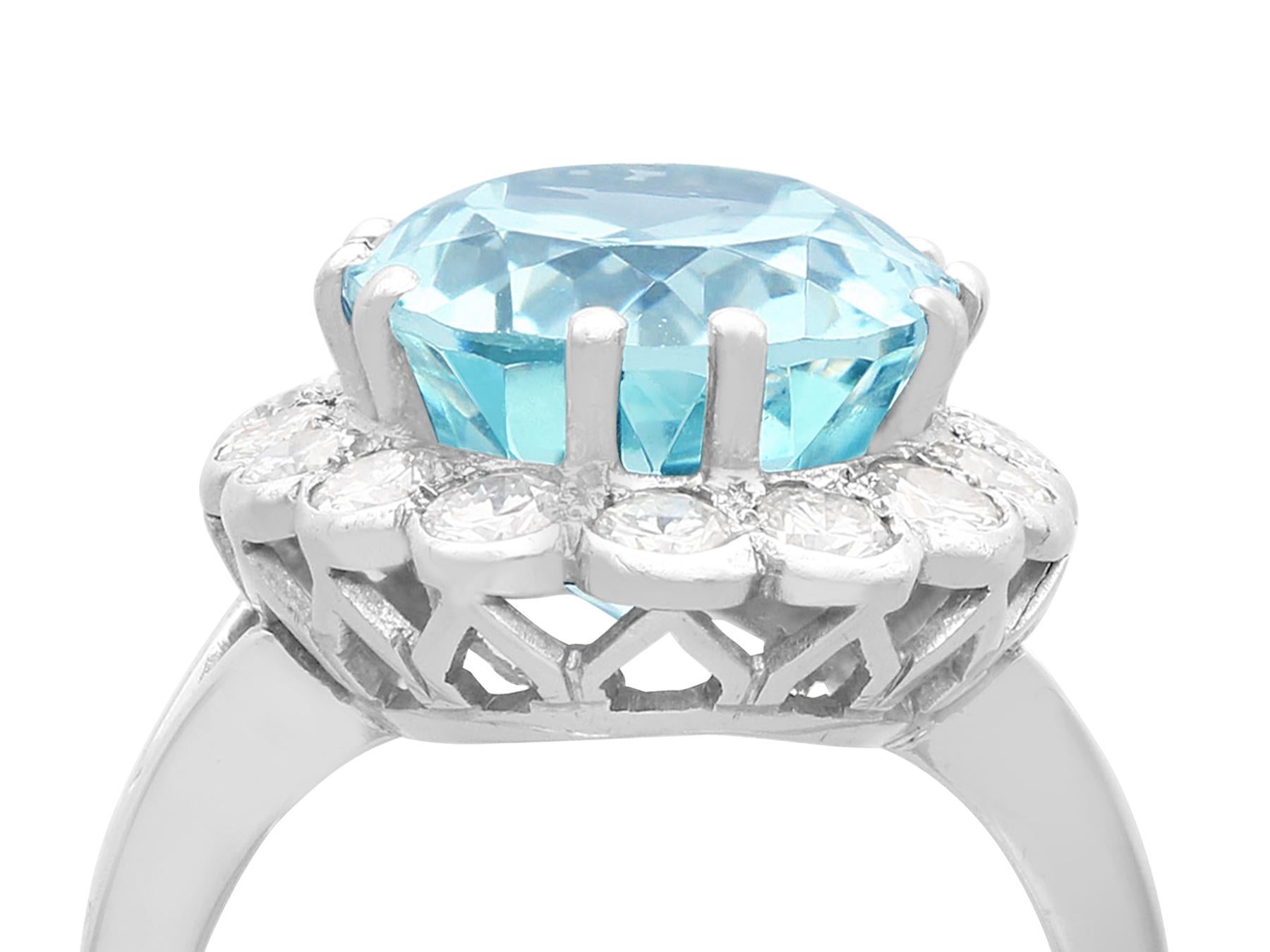 A fine and impressive vintage 7.65 carat aquamarine and 1.02 carat diamond, 18 karat white gold dress ring; part of our diverse antique jewelry and estate jewelry collections.

This fine and impressive vintage aquamarine and diamond ring has been