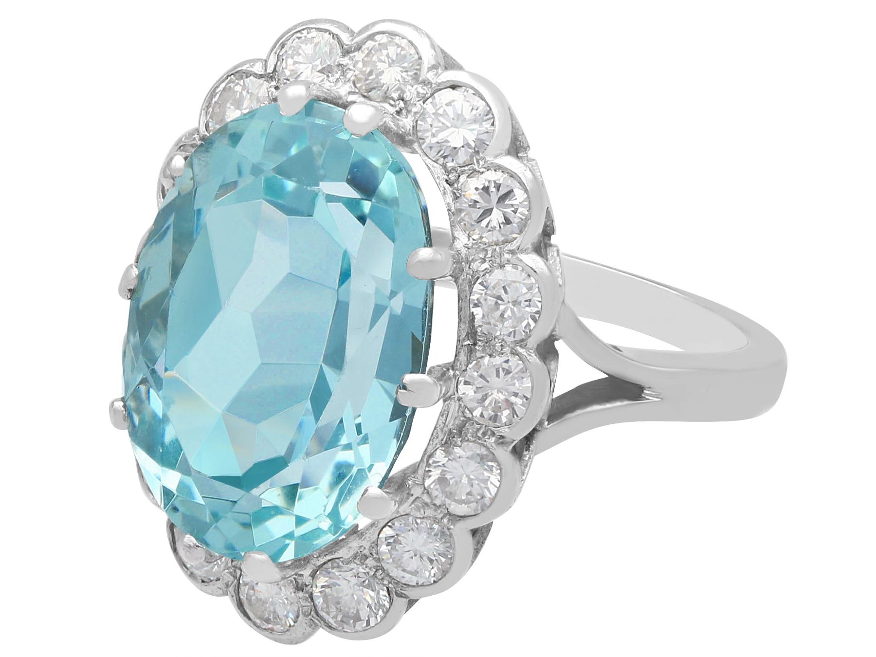 Oval Cut 7.65 Carat Aquamarine and 1.02 Carat Diamond White Gold Cocktail Ring For Sale