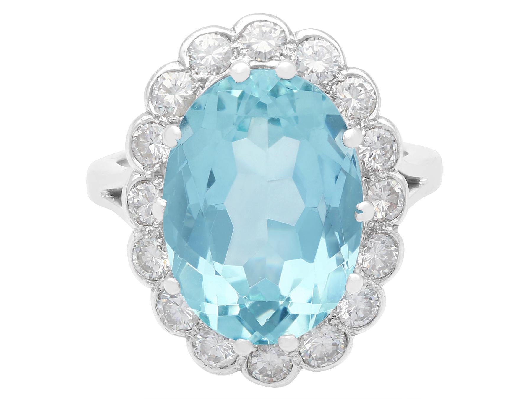 7.65 Carat Aquamarine and 1.02 Carat Diamond White Gold Cocktail Ring In Excellent Condition For Sale In Jesmond, Newcastle Upon Tyne