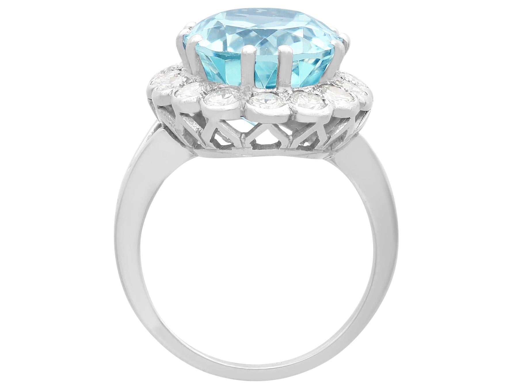 Bague cocktail en or blanc avec aigue-marine de 7,65 carats et diamant de 1,02 carat Unisexe en vente