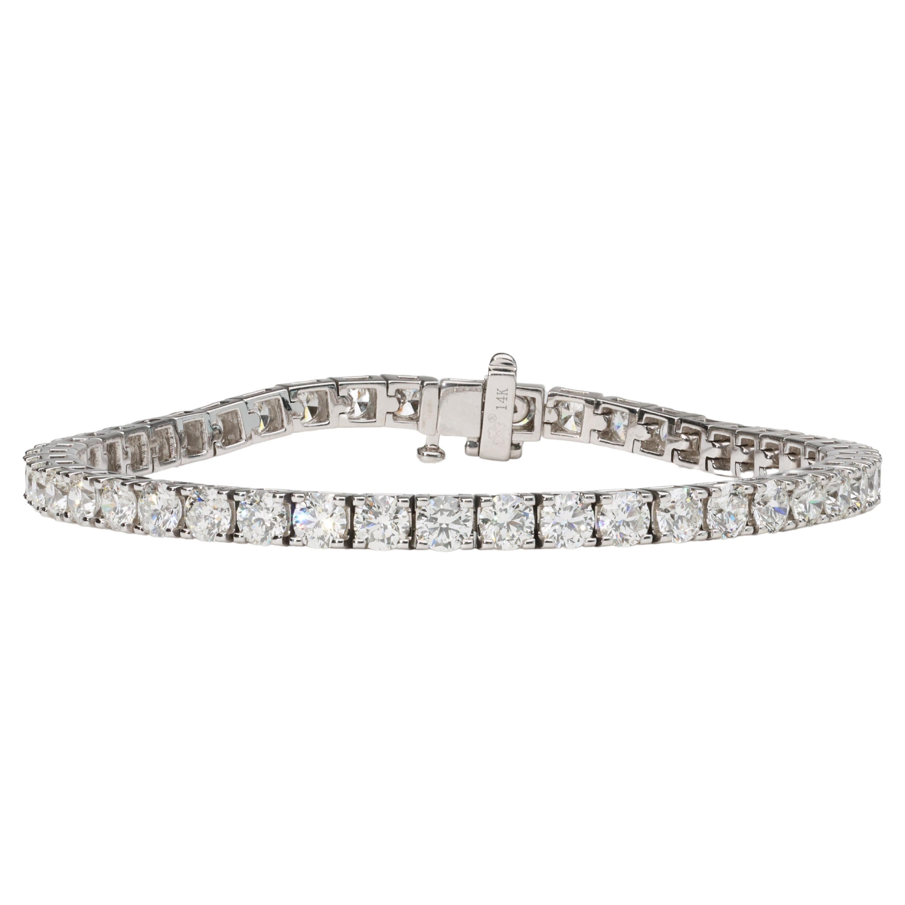 Bracelet tennis F/G VS en or blanc 14 carats avec diamants de 7,65 carats