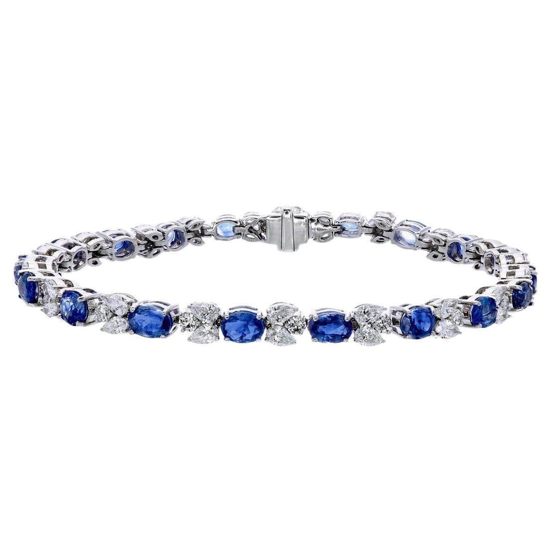 7.65 Carat Kashmir Blue Sapphire And Diamond Bracelet In 18 Karat White Gold