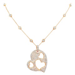Roman Malakov 7.65 Carats Total Round Brilliant Diamond Heart Pendant Necklace