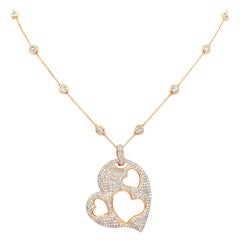 7.65 Carats Total Round Micro-Pave Diamond Open-Work Heart Pendant Necklace