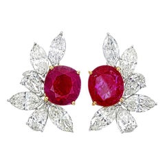 7.65 Carat Pigeon Blood Burma No Heat Ruby Diamond Stud Earrings