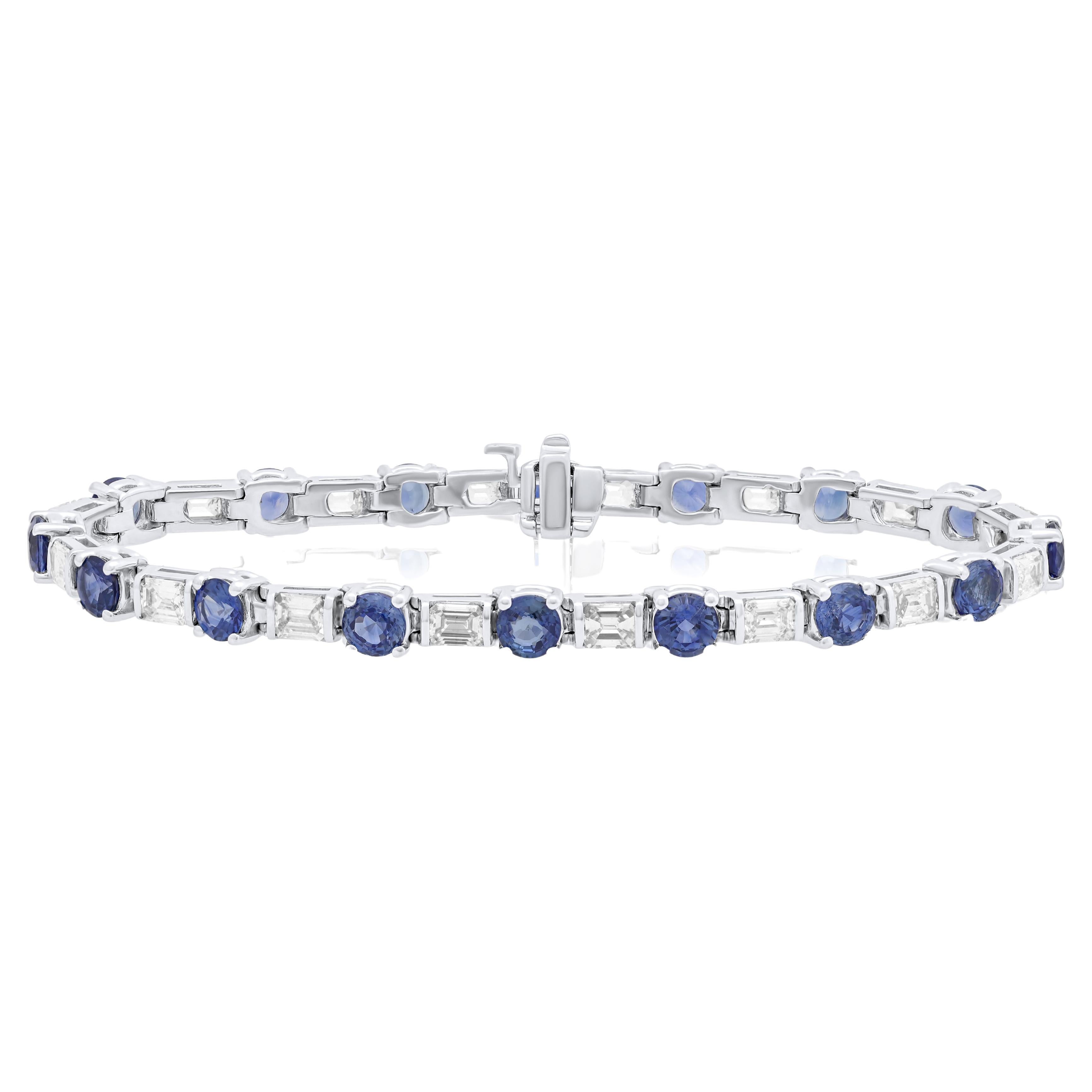 Diana M. 7.65 Carat Sapphire and Diamond Eternity Bracelet in White Gold For Sale