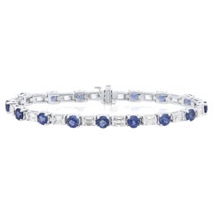 Diana M. 7.65 Carat Sapphire and Diamond Eternity Bracelet in White Gold