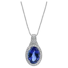 7.65 Carat Tanzanite 14k White Gold Prong Set Pendant