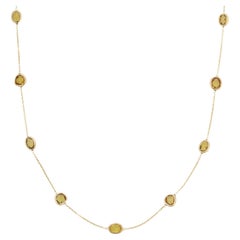 7.65 Ct Zafiro Amarillo Collar Cadena Estación Oro Amarillo 14k, Regalo Abuela