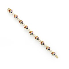 7,65 CT Zafiros Multicolor 0,85CT Diamantes en Oro de 14K Pulsera Flor