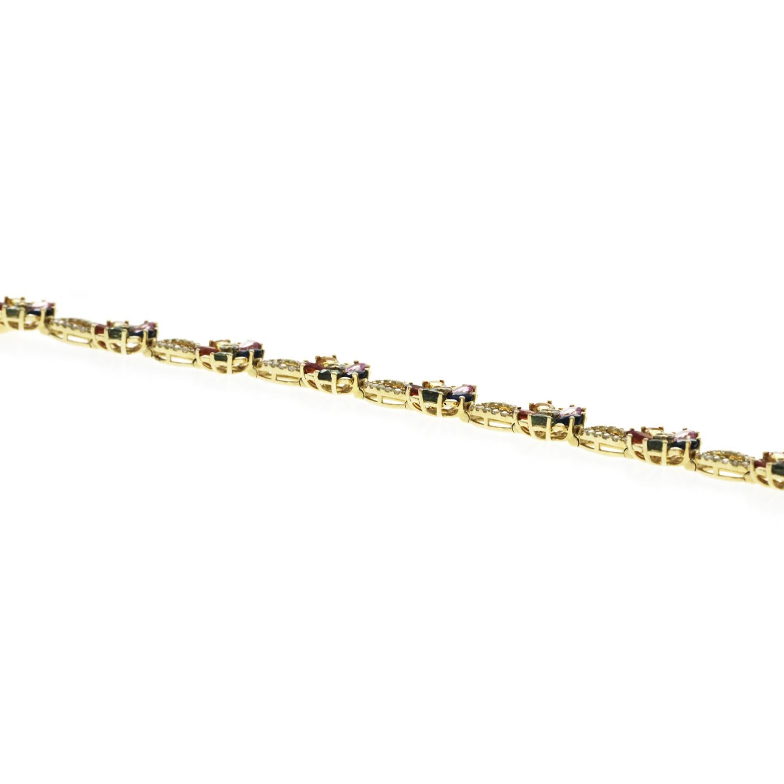Women's or Men's 7.65 CT Multicolor Sapphires 0.85CT Diamonds in 14K Gold Flower Bracelet For Sale