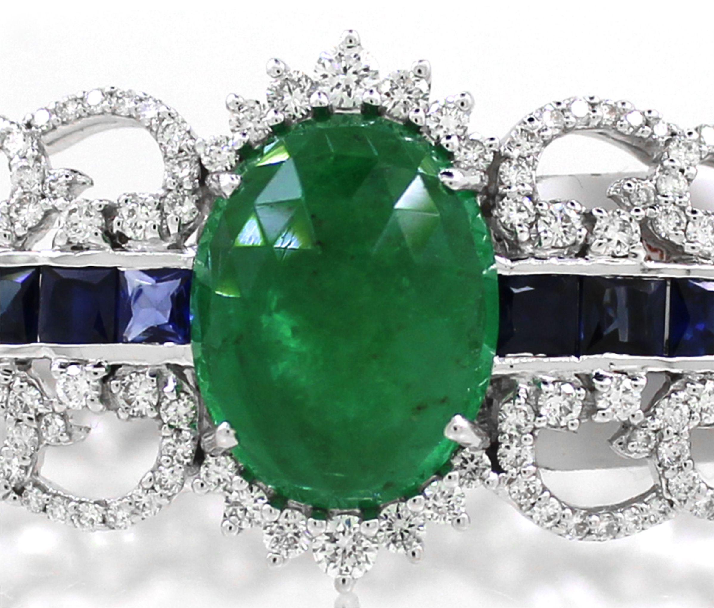 Pulsera de 7,65 cts de Esmeralda y 3,48 cts de Zafiro Moderno en venta