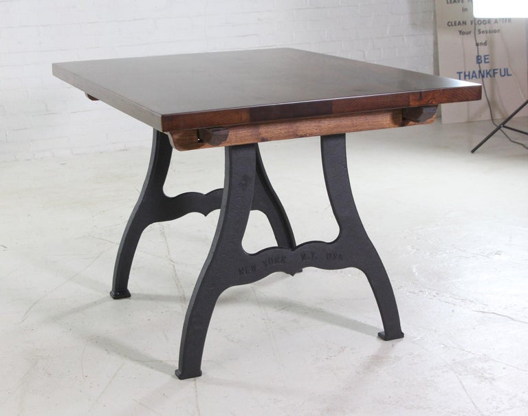 Provincial Stain Oak Dining Table Cast Iron Legs and Extensions For