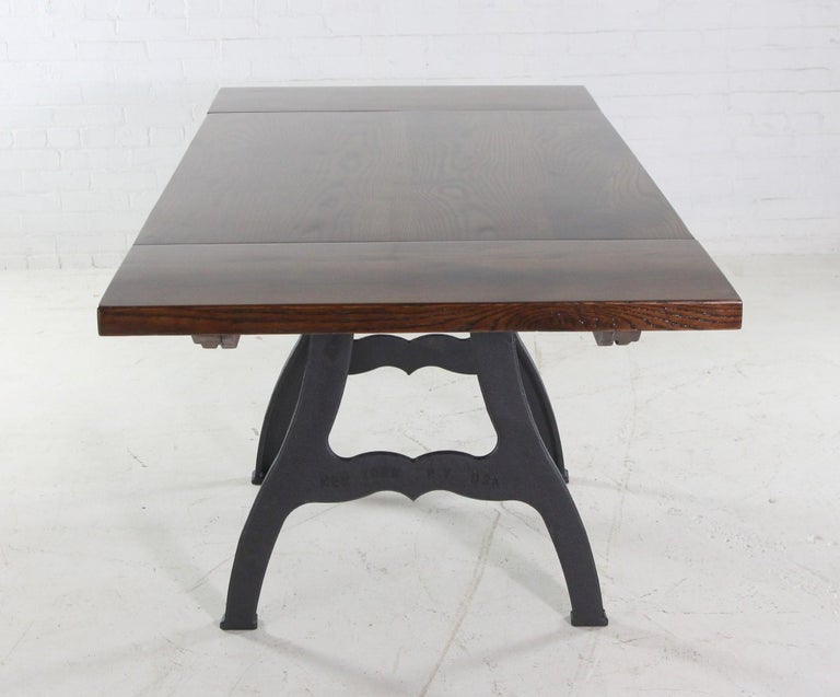 Provincial Stain Oak Dining Table Cast Iron Legs and Extensions For