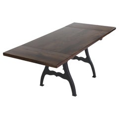 Provincial Stain Oak Dining Table Cast Iron Legs & Extensions