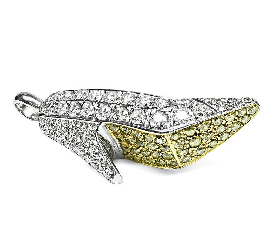 Pendentif à talon haut en diamant blanc et jaune de 7,65 carats Bon état - En vente à New York, NY