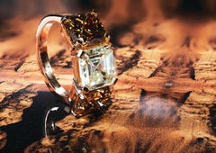 7.66 Carat Asscher Light Yellow & Cognac Moissanite 18 Karat Cocktail Ring