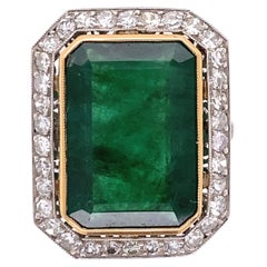 7.66 Carat Emerald and Diamond Platinum Cocktail Ring Estate Fine Jewelry