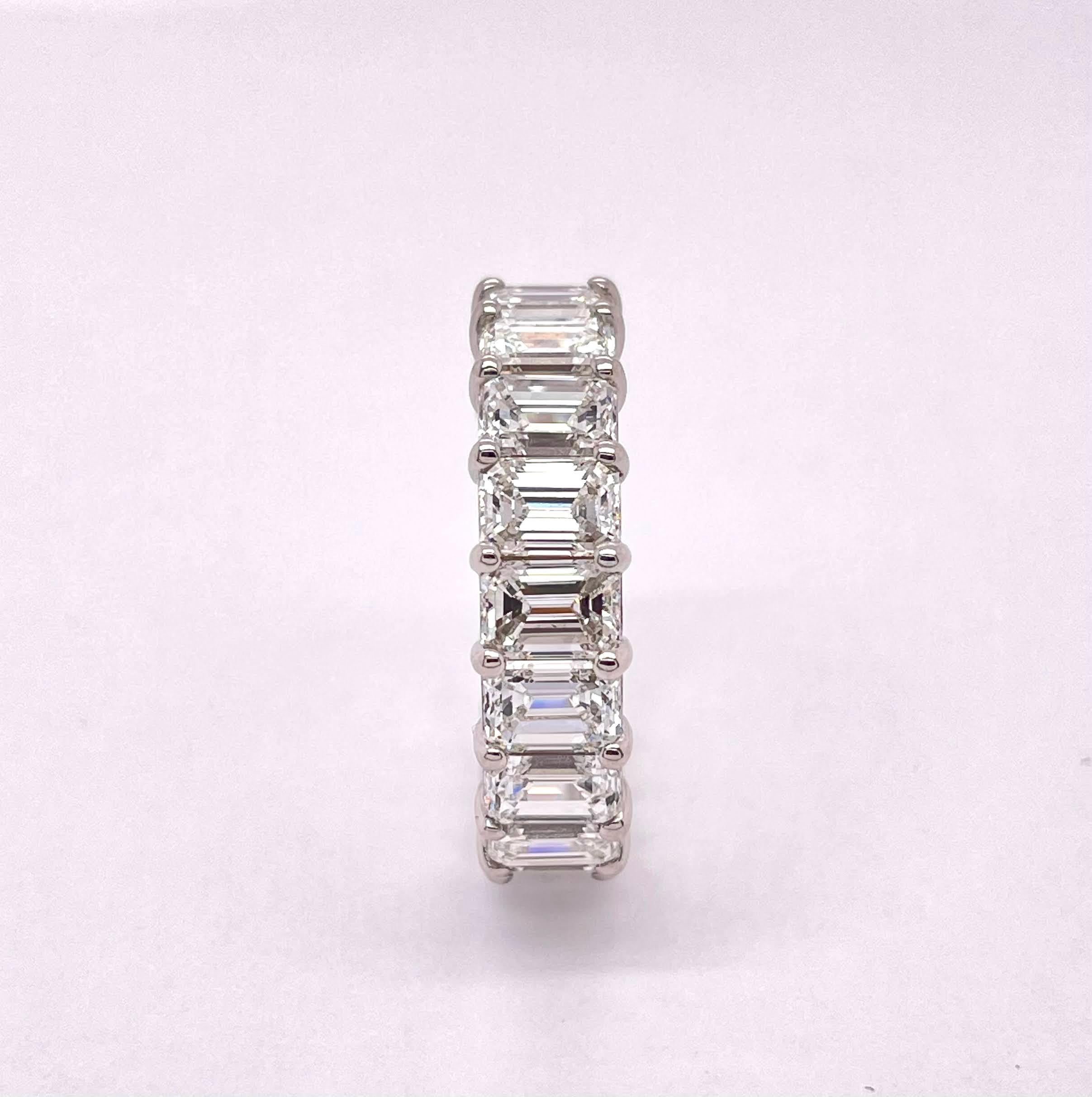 Women's 7.66 Carat Emerald Cut Eternity Band Platinum Mounting For Sale