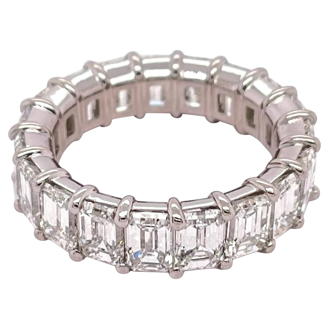 7.66 Carat Emerald Cut Eternity Band Platinum Mounting For Sale