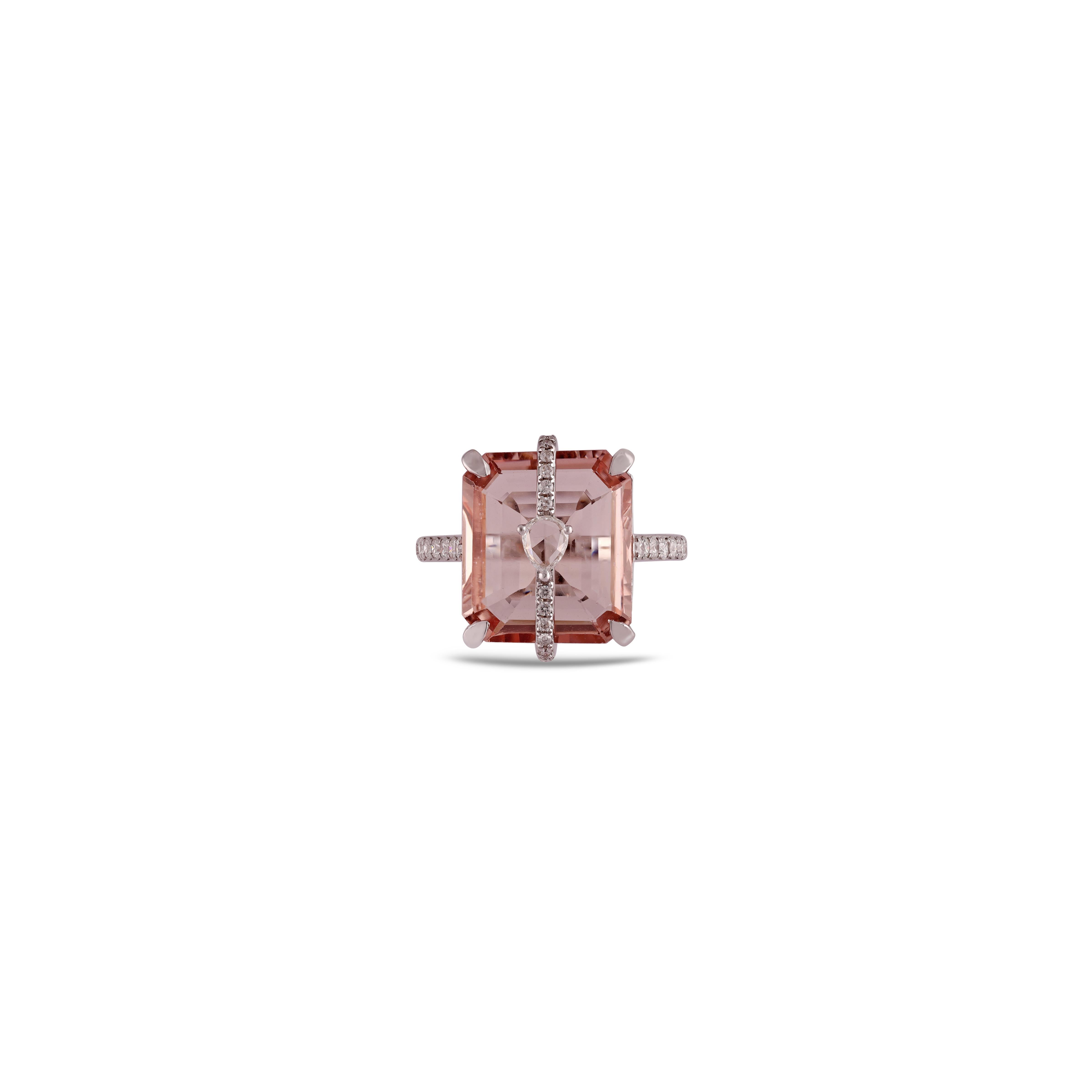 If you are looking for Morganite Ring, this is the ultimate find, (7.66 carats) of the finest Morganite color is the focal point.  Perfectly matched in color, size, luster, and transparency. The color is what you want. The diamonds  surrounding the