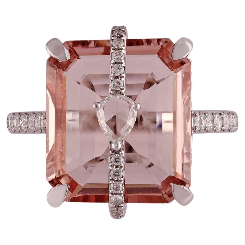 7.66 Carat Morganite & Diamond Ring in 18 Karat Gold