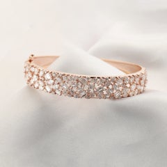 7.66 Carat Natural Mixed-Shape Diamond Pave Cuff Bangle Bracelet 18K Rose Gold