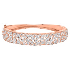 7.66 Carat Natural Mixed-Shape Diamond Pave Cuff Bangle Bracelet 18K Rose Gold