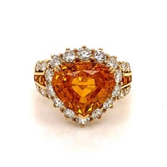 7.66 Carat Orange Sapphire Diamond Gold Ring