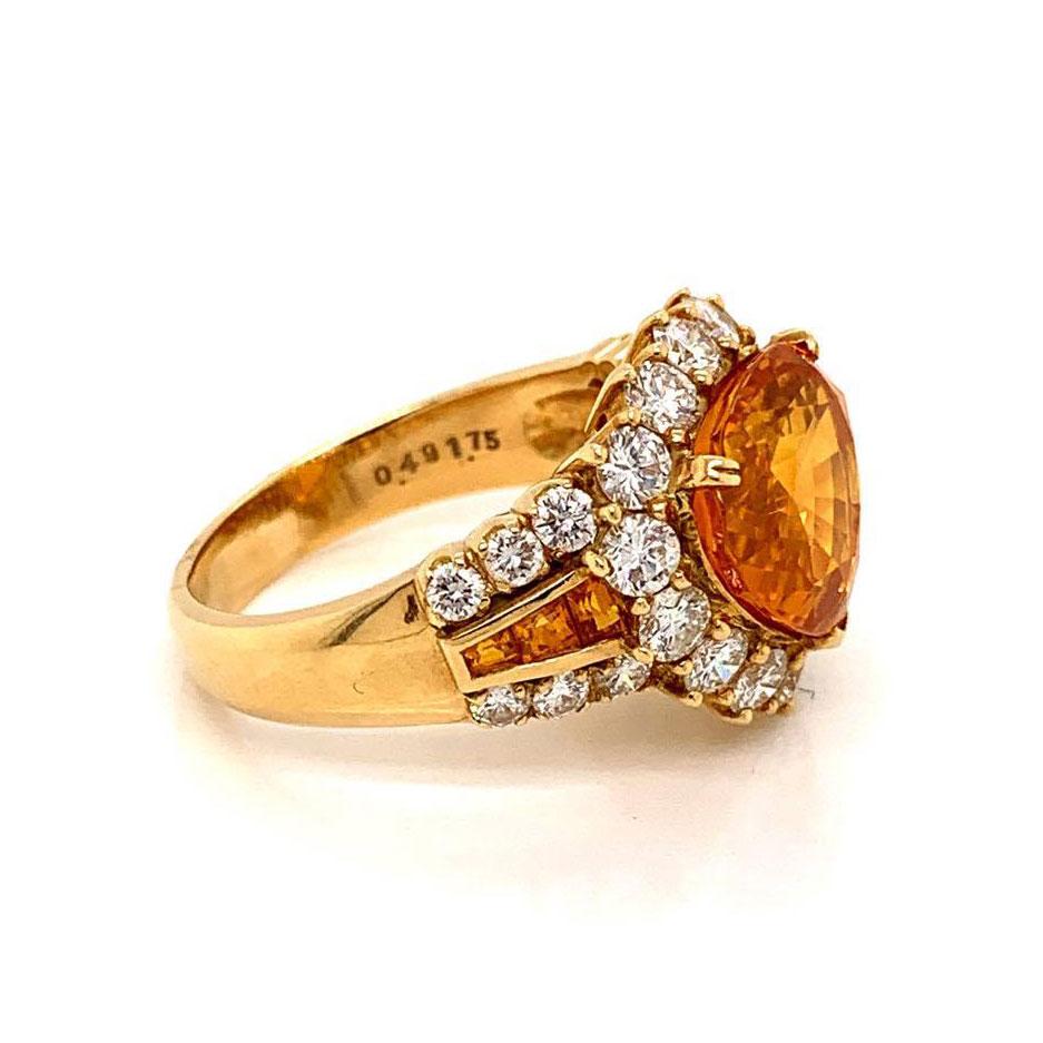 Pear Cut 7.66 Carat Orange Sapphire Diamond Gold Ring For Sale