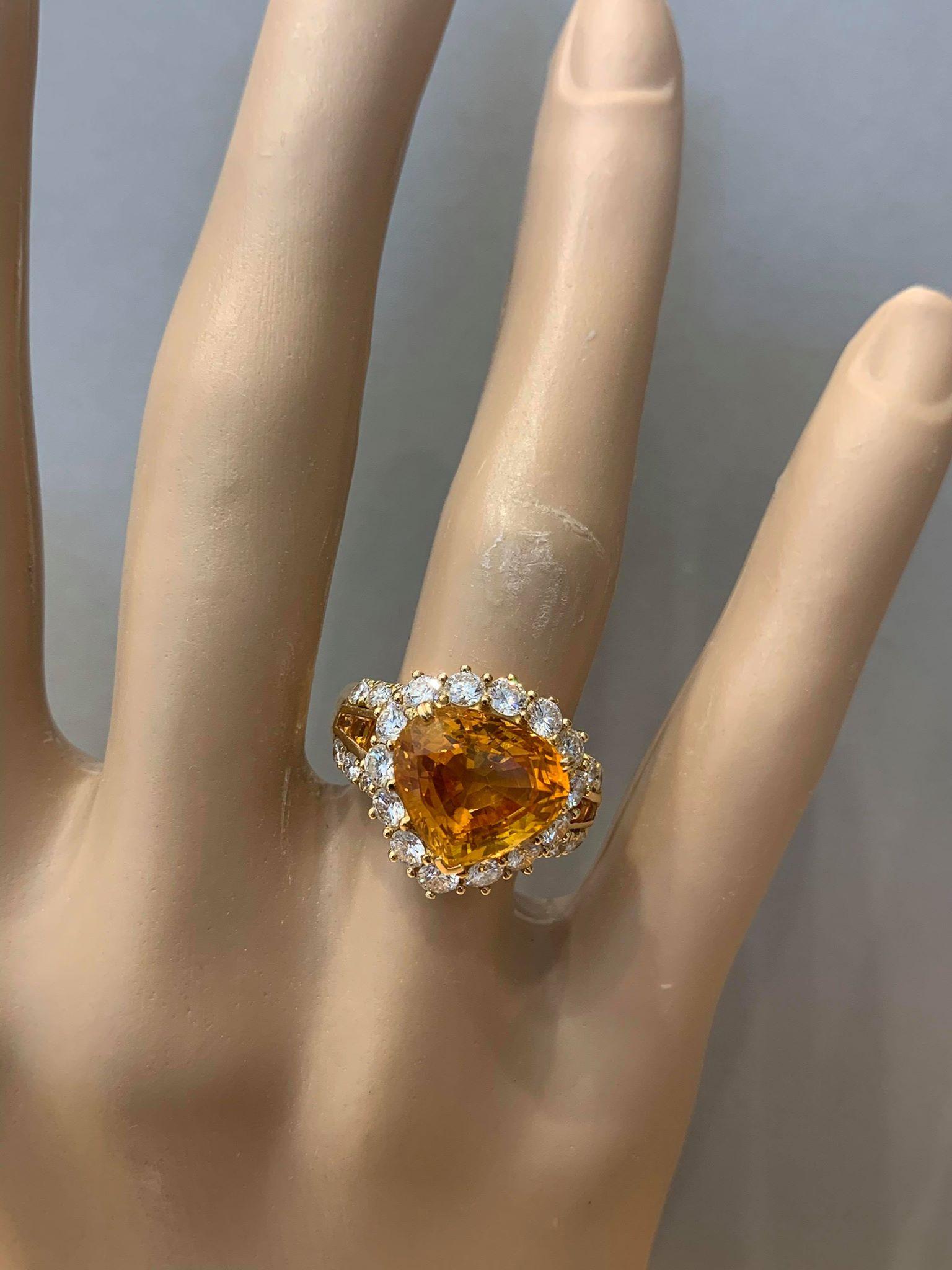 Women's 7.66 Carat Orange Sapphire Diamond Gold Ring For Sale