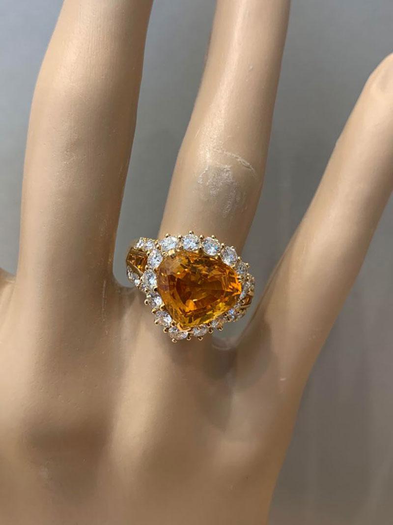 7.66 Carat Orange Sapphire Diamond Gold Ring For Sale 1