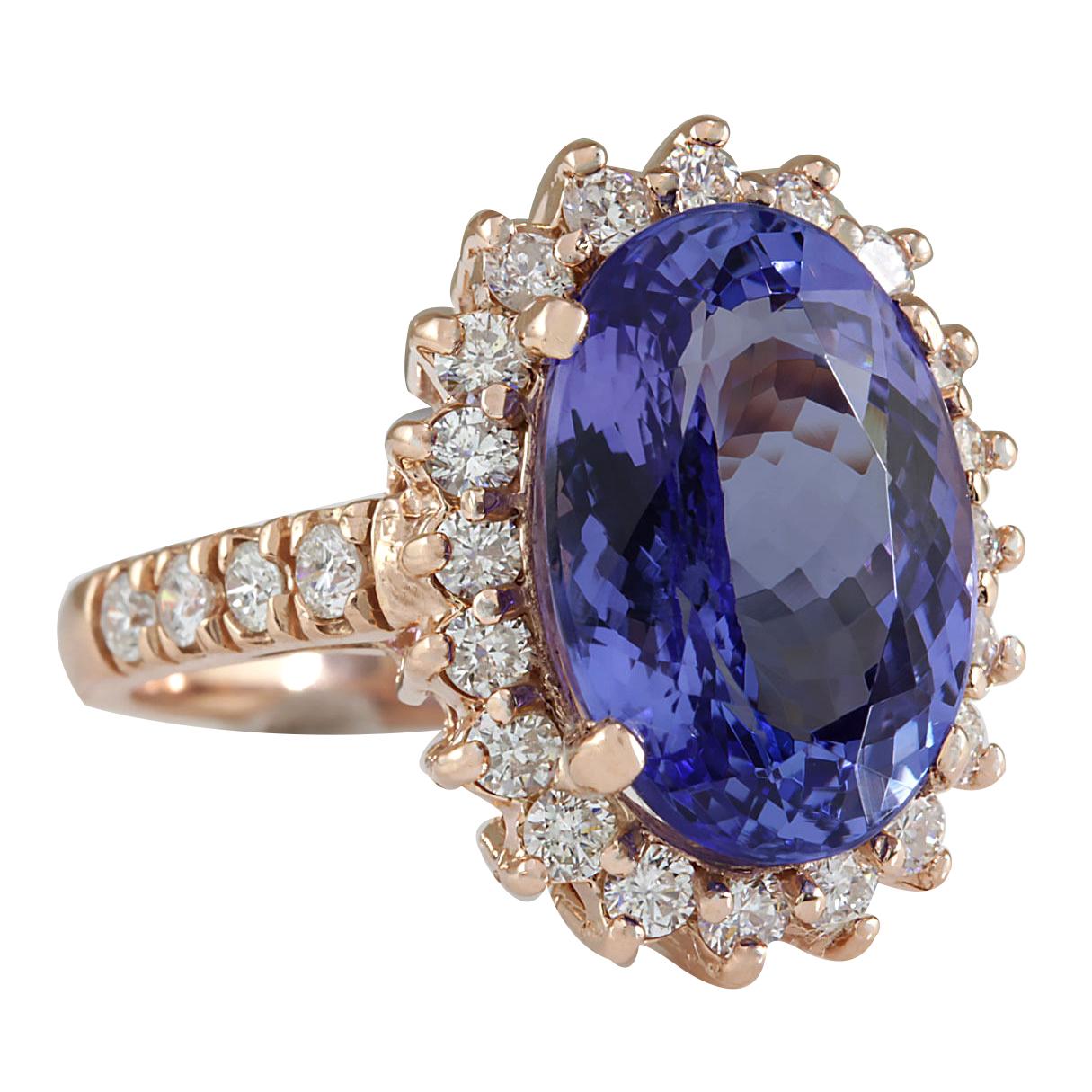 7.66 Carat Tanzanite 14 Karat Rose Gold Diamond Ring
Stamped: 14K Rose Gold
Total Ring Weight: 6.8 Grams
Total  Tanzanite Weight is 6.66 Carat (Measures: 14.00x10.00 mm)
Color: Blue
Total  Diamond Weight is 1.00 Carat
Color: F-G, Clarity: