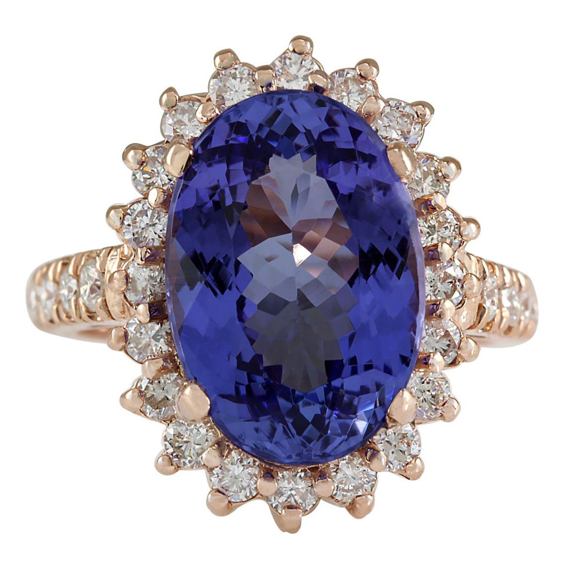 Bague en or rose 14 carats avec tanzanite naturelle et diamants 