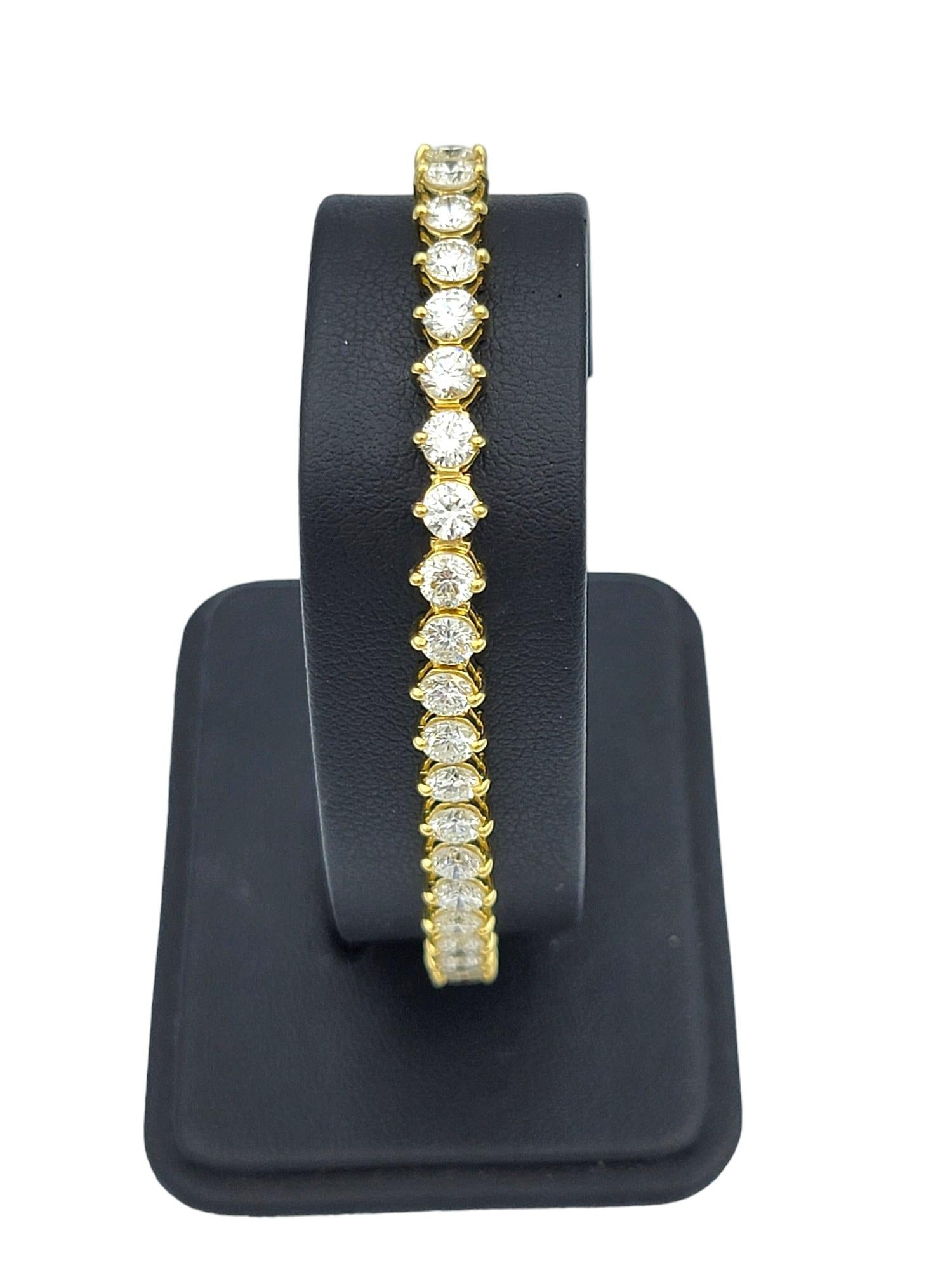 7.66 Carat Total Round Diamond Tennis Bracelet Set in 18 Karat Yellow Gold For Sale 6