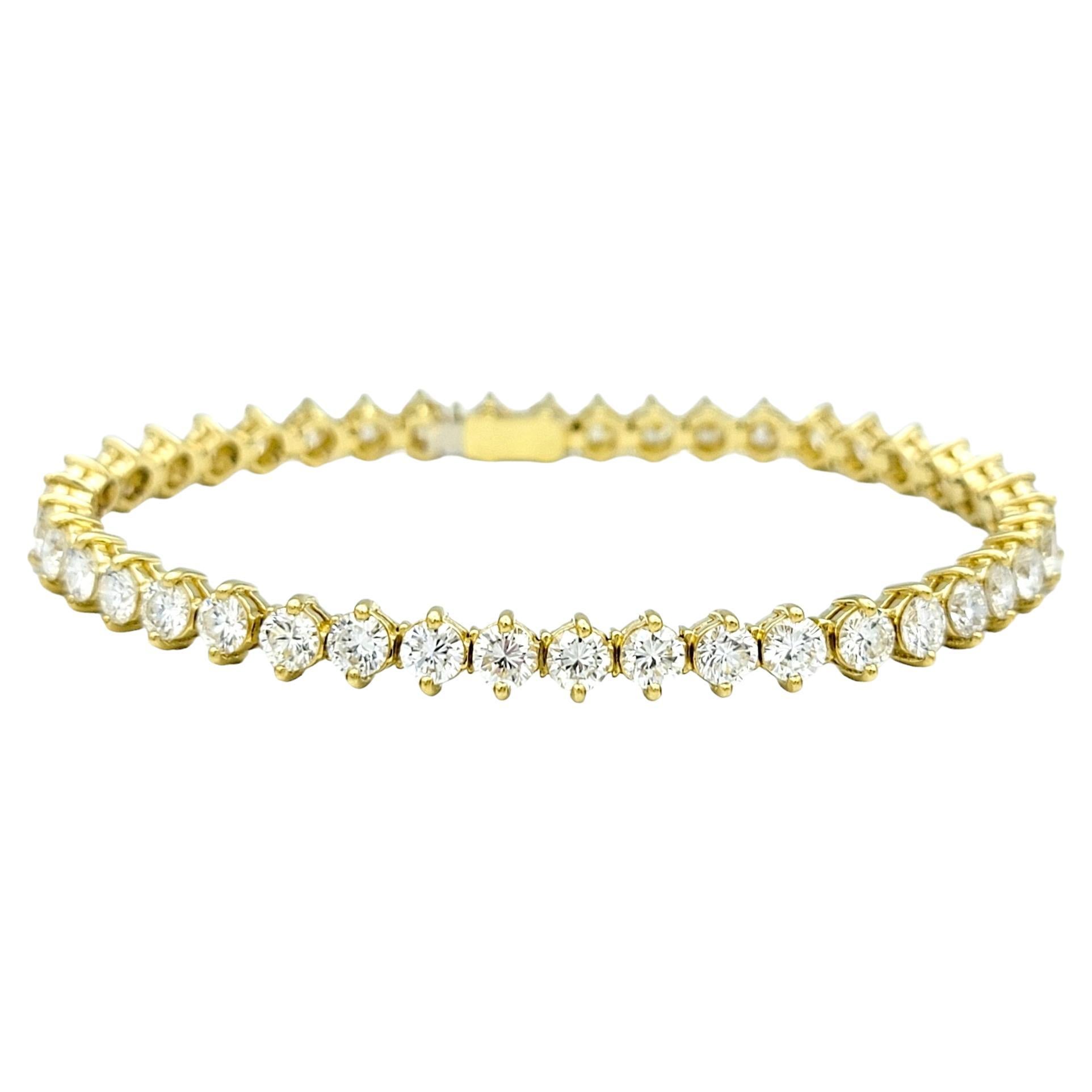 7.66 Carat Total Round Diamond Tennis Bracelet Set in 18 Karat Yellow Gold For Sale