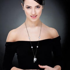 76.65 Carats Pearl Diamond Snake Pendant Necklace